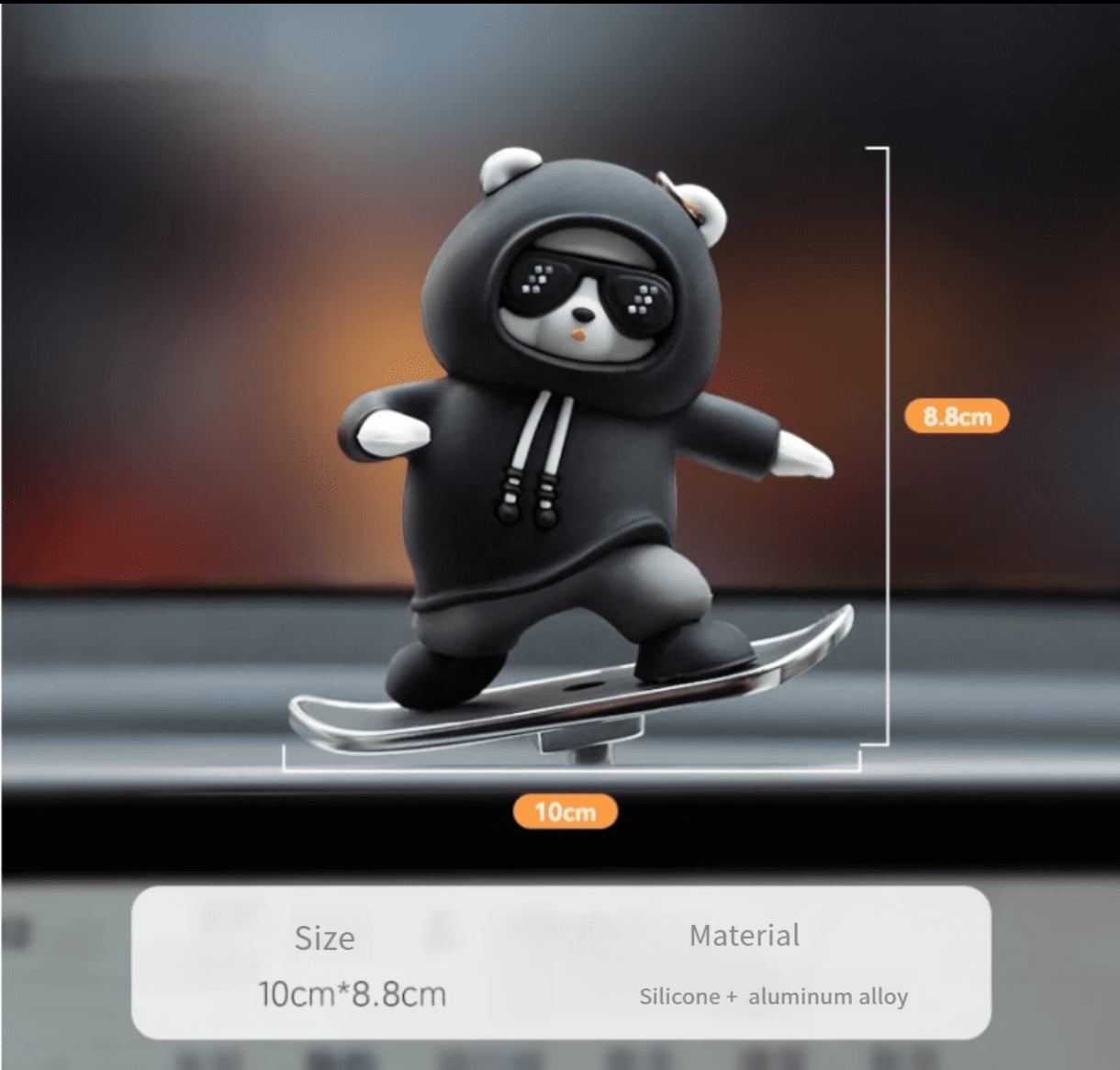 Skateboard Bear Dashboard Ornament, Sliding Cartoon Bear Figure Decoration, Funny Interior Ornament Accessories Creative Gift