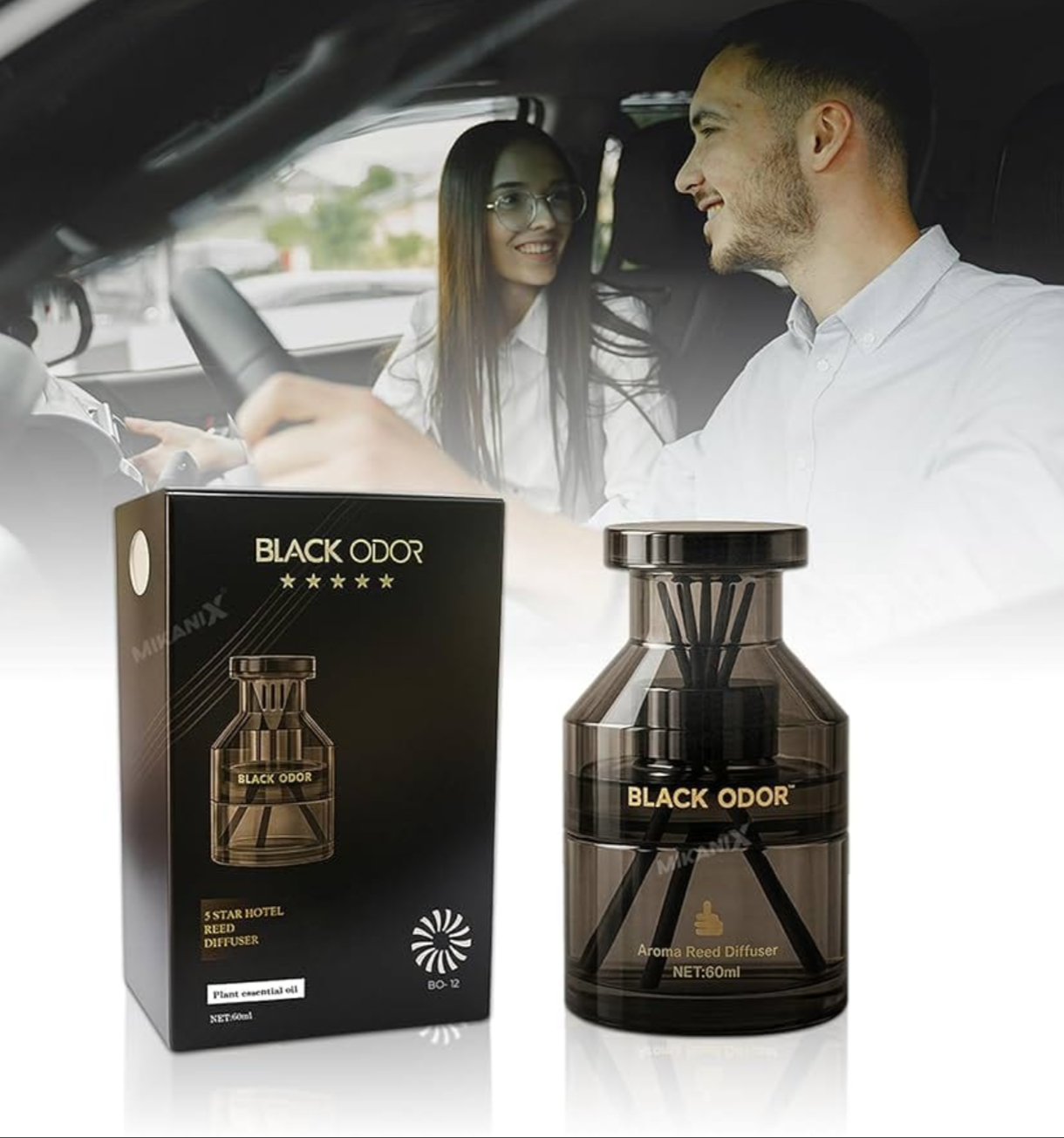 Black Odor 5-Star Hotel Fragrance Reed Diffuser for Car, Home & Office / Long-Lasting Luxury Aroma