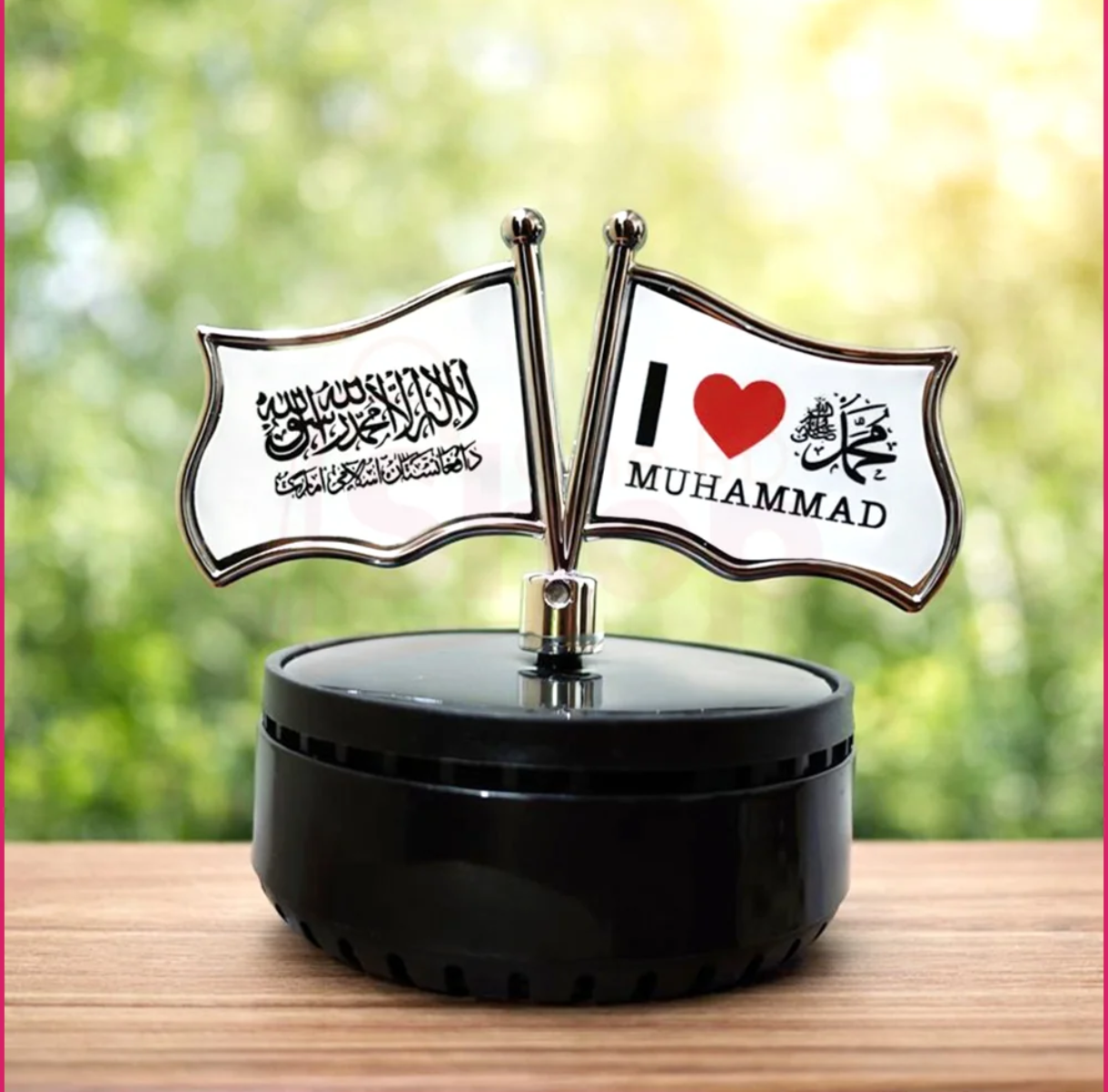 I Love Muhammad & Shahada Dual Flag – Solar Powered Islamic Car Showpiece