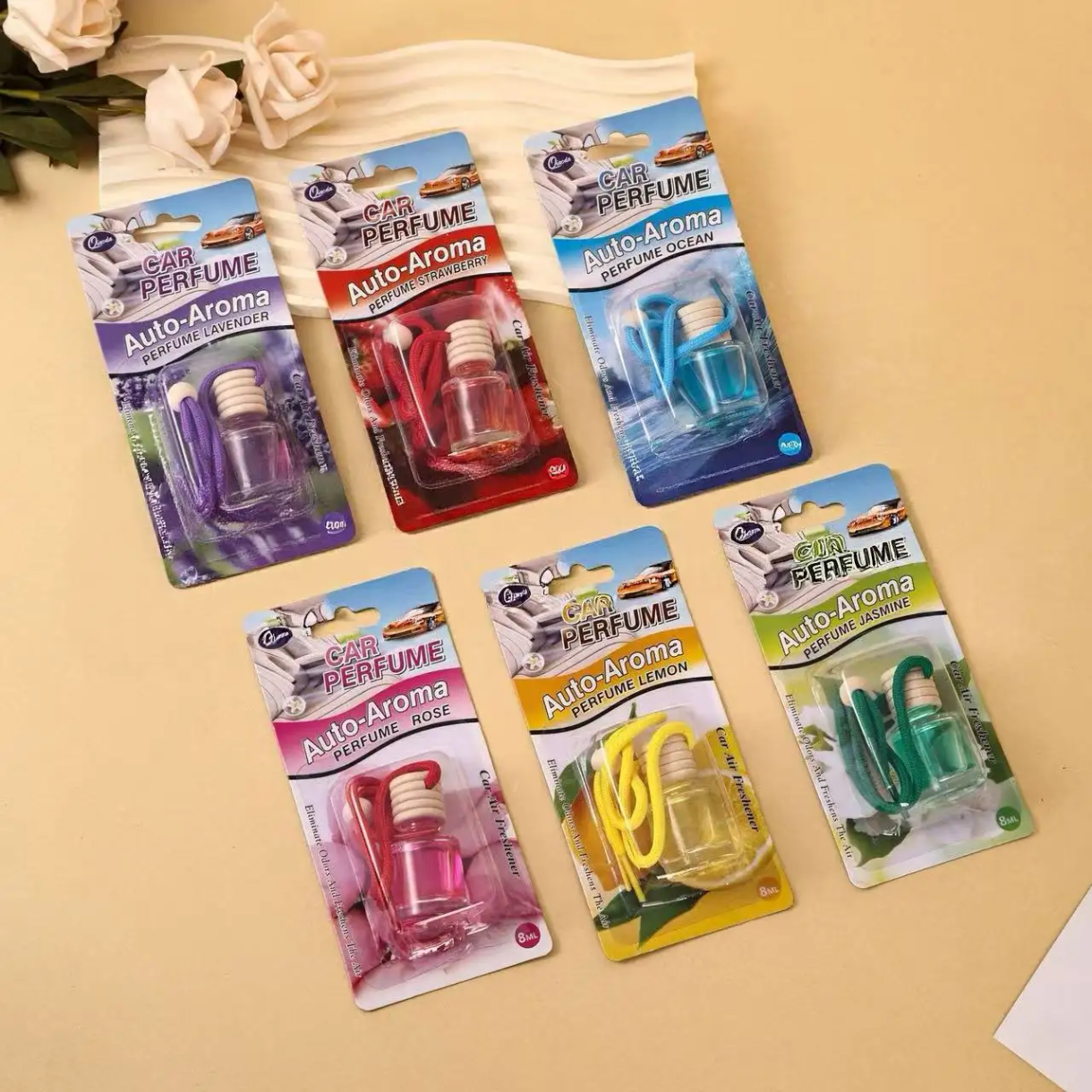 Car Hanging Rope Glass Bottle Perfume Fragrance Air Freshener Deodorant Pendant Long Lasting