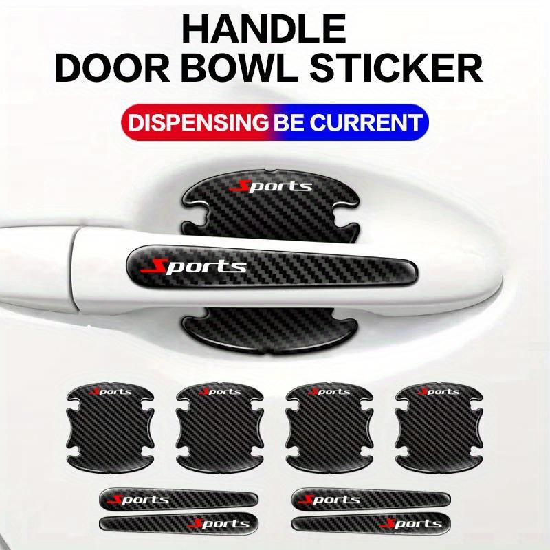 8 PCS Car Door Handle Protector Stickers – Black Carbon Fiber Anti-Scratch Cup/Bowl Guards for Sports Car & Auto Exterior Accessories